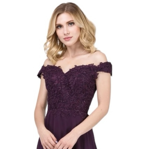 Dancing Queen Purple Off-Shoulder Prom Dress - Picture 2 of 10
